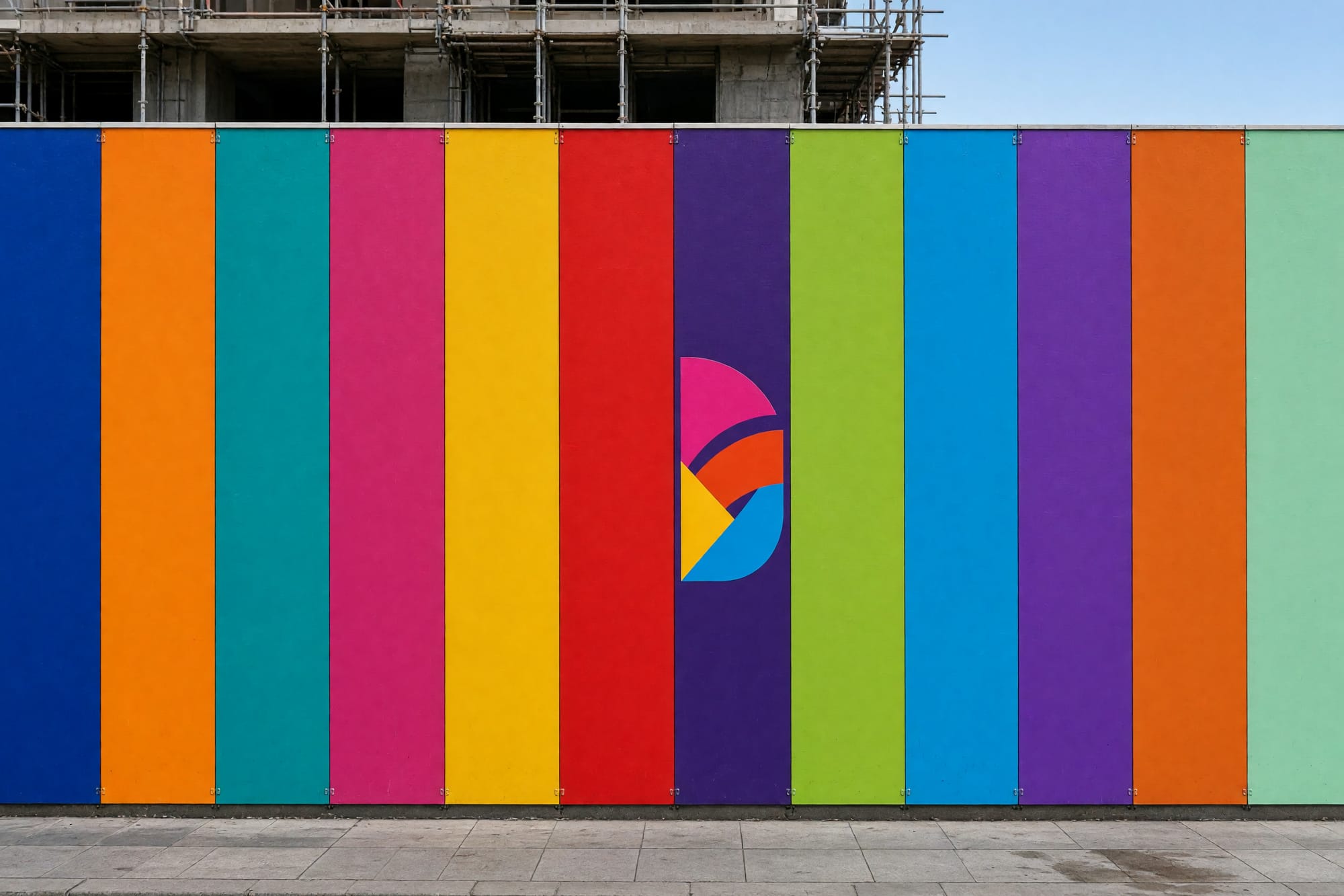 A long hoarding carrying many different branded posters